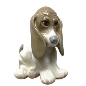 Dalia Porcelain Basset Hound Puppy Dog Figurine Handcrafted Mexico Tan White